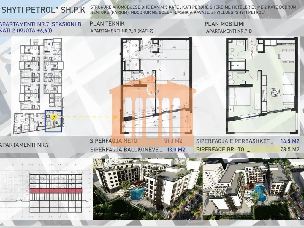Apartament 1+1 dhoma 51 m² 2 kati