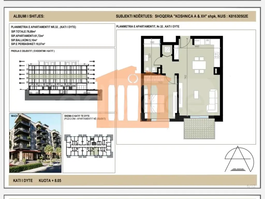 Apartament 1+1 dhoma 62 m² 2 kati