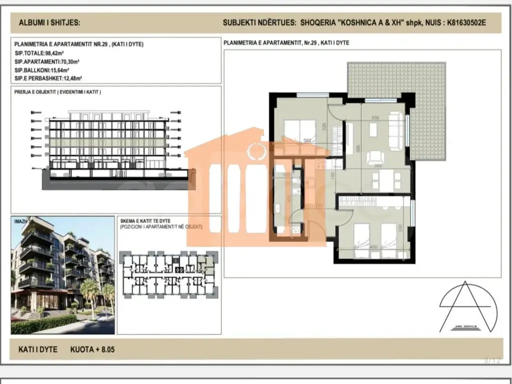 Apartament 1+2 dhoma 70 m² 2 kati