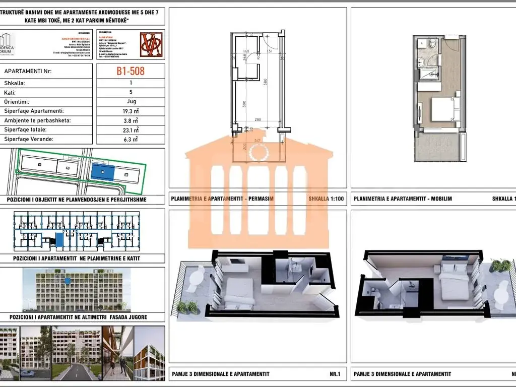 Apartament 1+1 dhoma 26 m² 2 kati