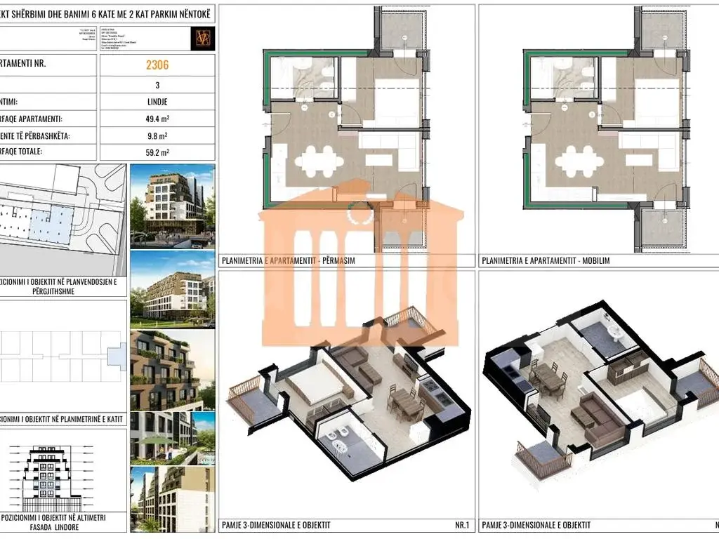 Apartament 1+1 dhoma 46 m² 3 kati