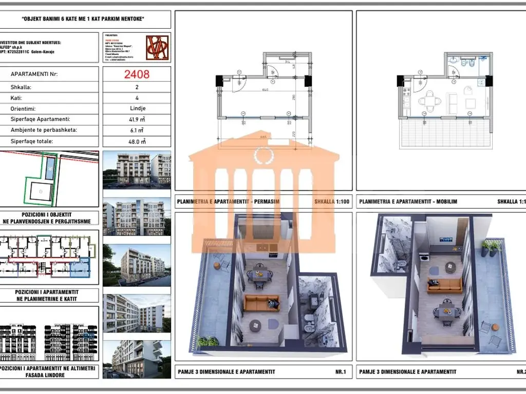 Apartament 1+1 dhoma 42 m² 4 kati