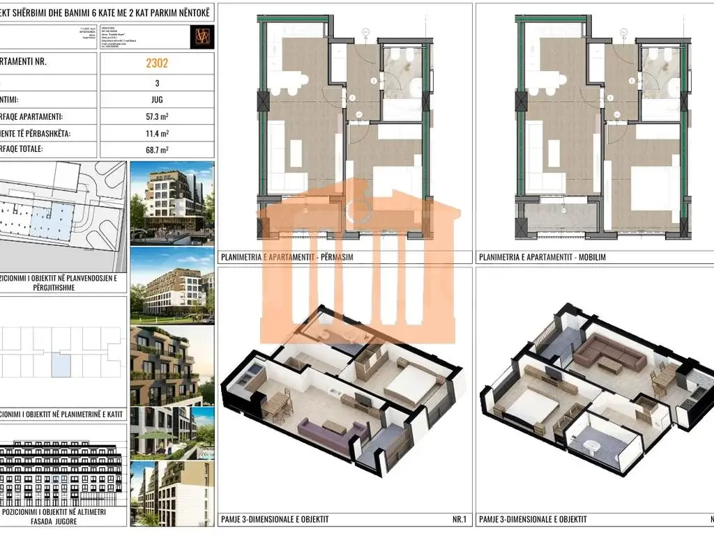 Apartament 1+1 dhoma 57 m² 3 kati