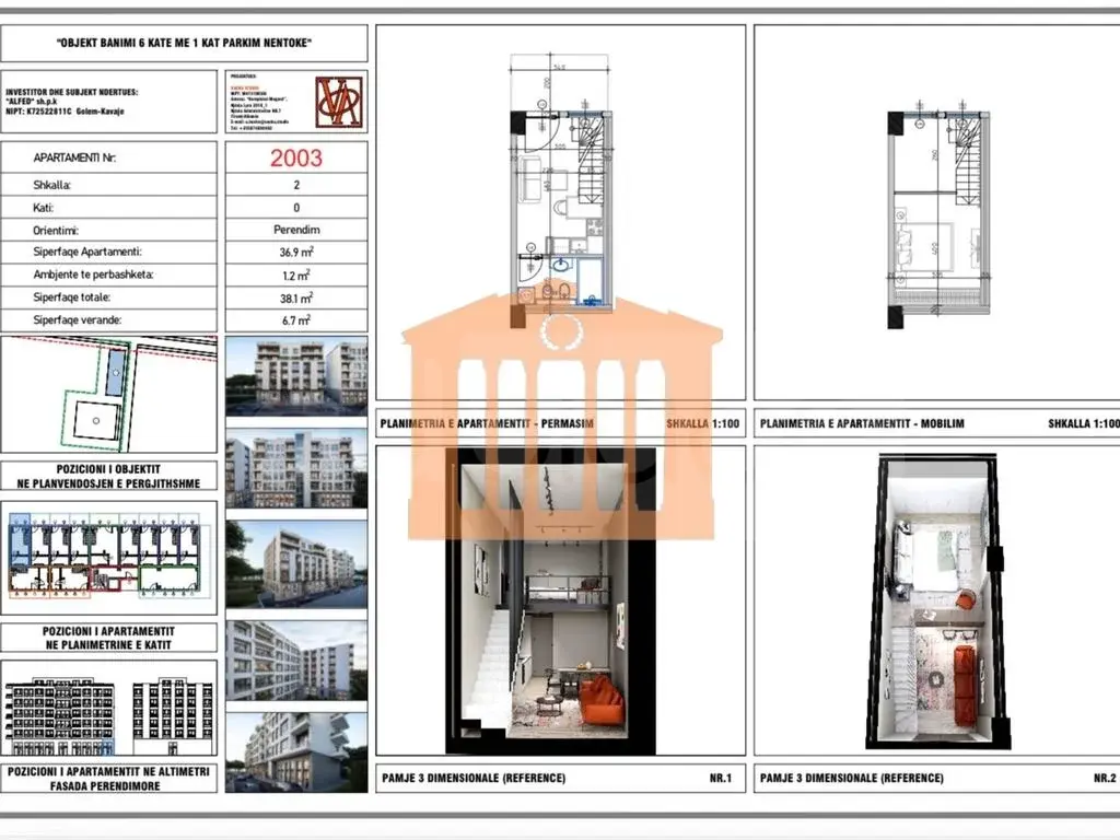 Apartament 1+1 dhoma 37 m²