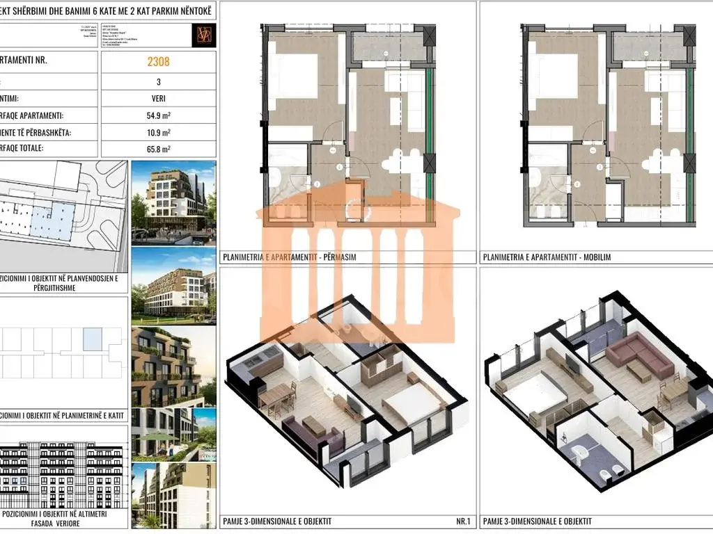 Apartament 1+1 dhoma 55 m² 3 kati