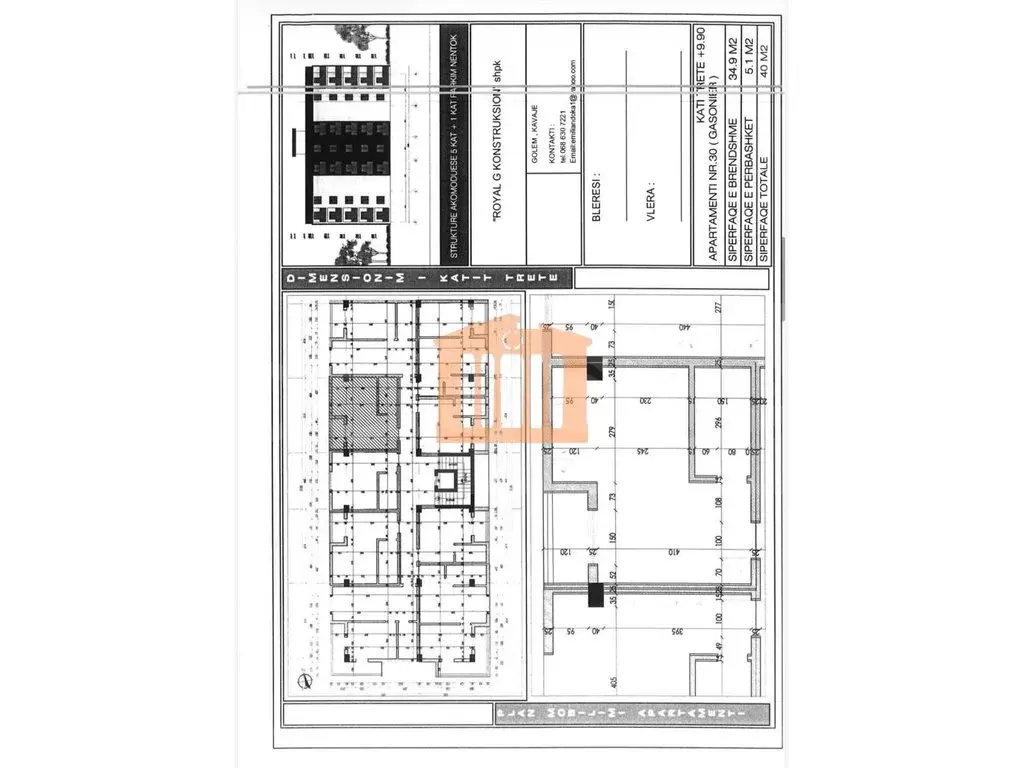 Apartament 1+1 dhoma 35 m² 3 kati