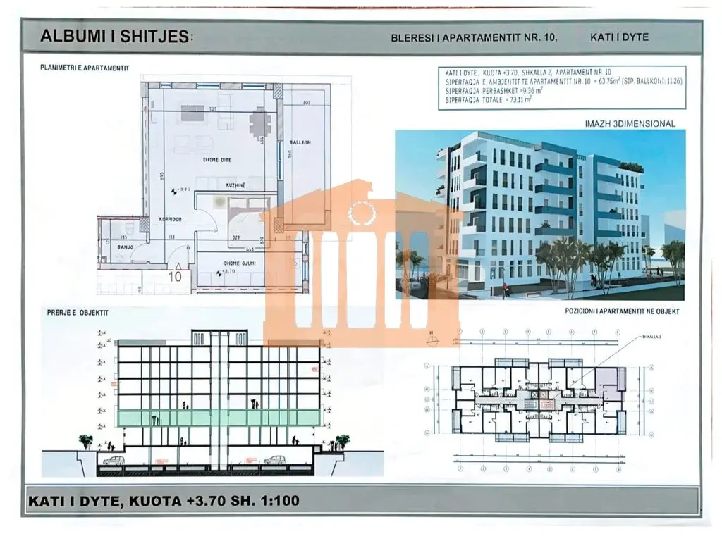 Apartament 1+1 dhoma 63 m² 4 kati