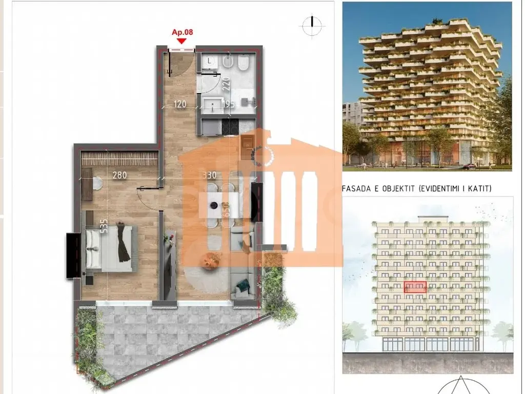 Квартира 1+1 комната 70 м²