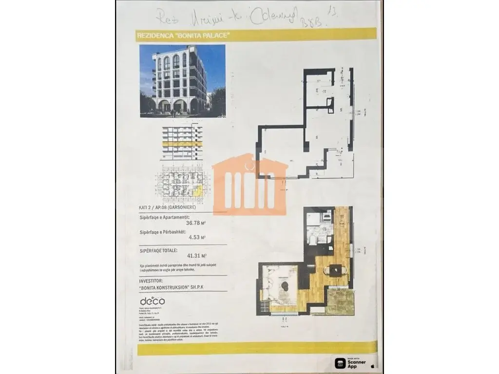 Apartament 1+1 dhoma 37 m² 2 kati