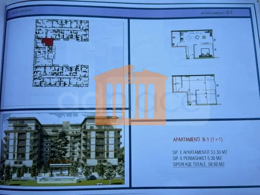 Apartament 1+1 dhoma 53 m² 4 kati