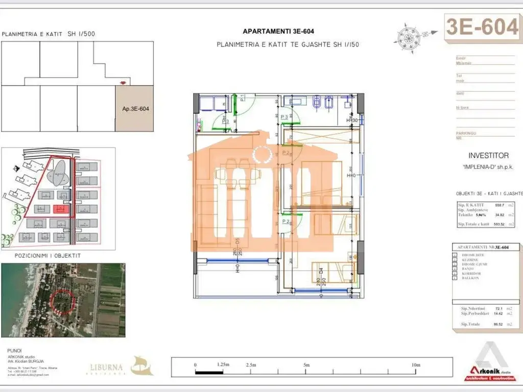 Apartament 1+1 dhoma 72 m² 6 kati