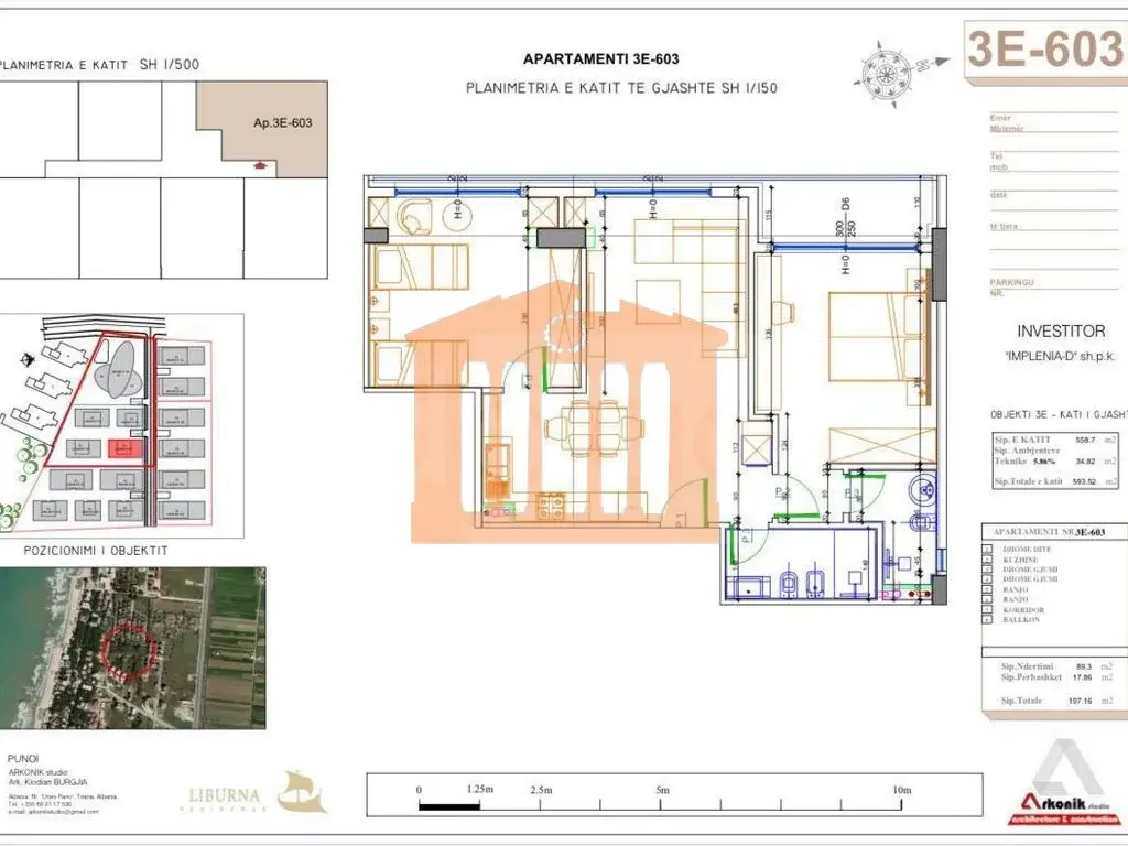 Apartament 1+2 dhoma 89 m² 6 kati