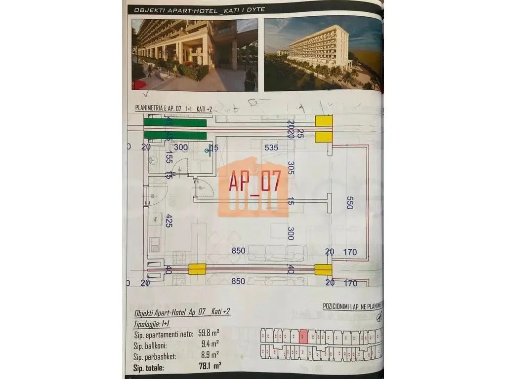 Apartament 1+1 dhoma 60 m² 2 kati
