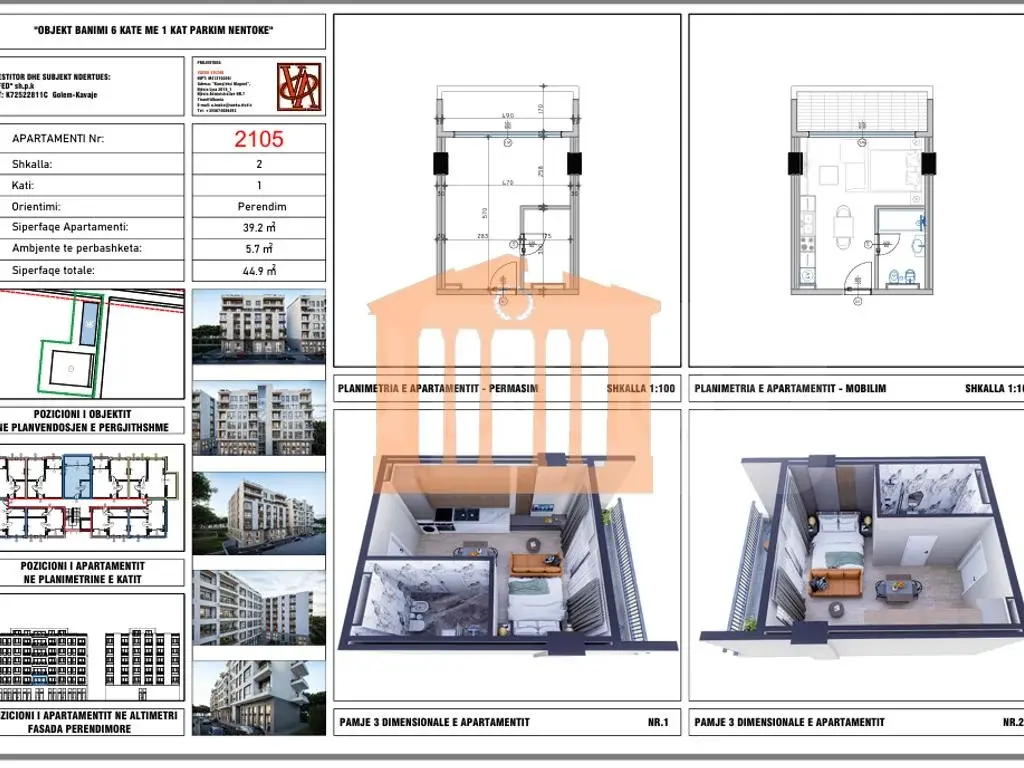 Apartament 1+1 dhoma 39 m² 1 kati