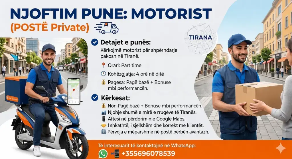 📢 NJOFTIM PUNE – MOTORIST (POSTË PRIVATE)